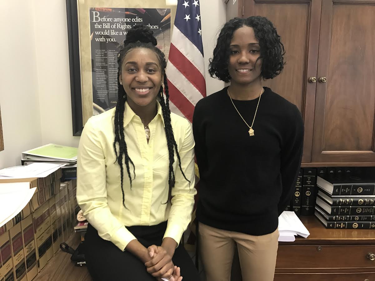 Wilder School students and VCU women’s basketball players Isis Thorpe (left) and Ashley Pegram volunteered in state Sen. Ryan McDougle's office during the recent General Assembly session.