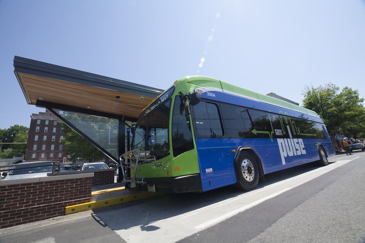GRTC Pulse bus rolling through downtown Richmond. 
