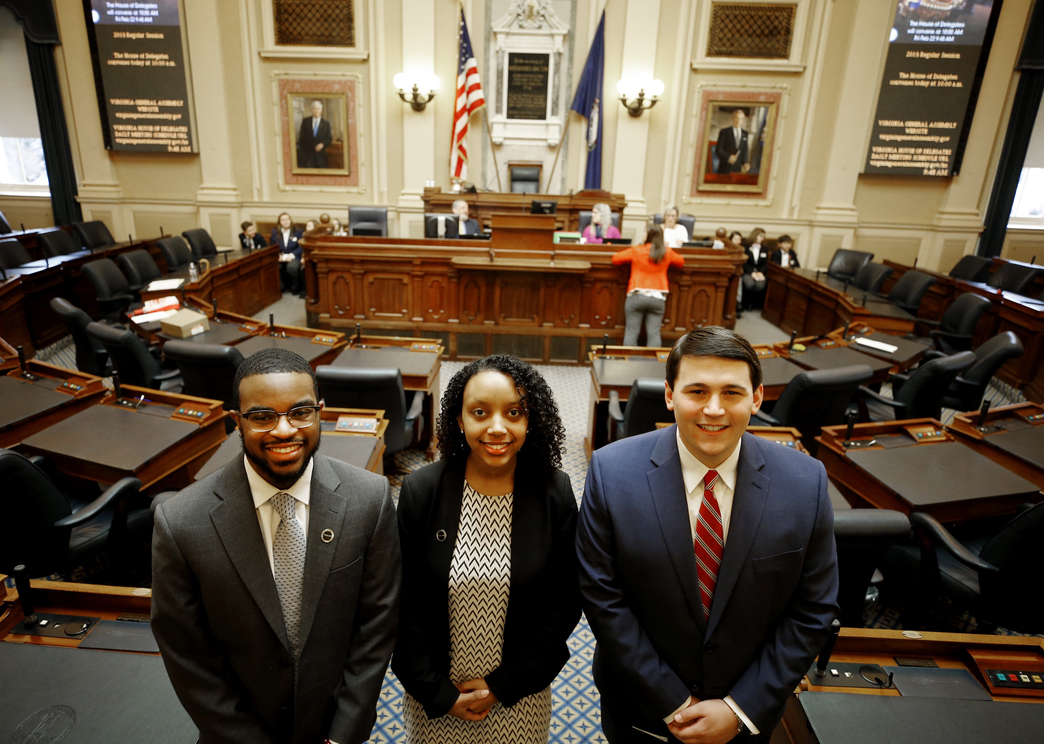  Jesiaah Hoskins, Feven Negussie and Jacob Parcell spent the winter at the Capitol writing speeches, researching bills and meeting with constituents. 